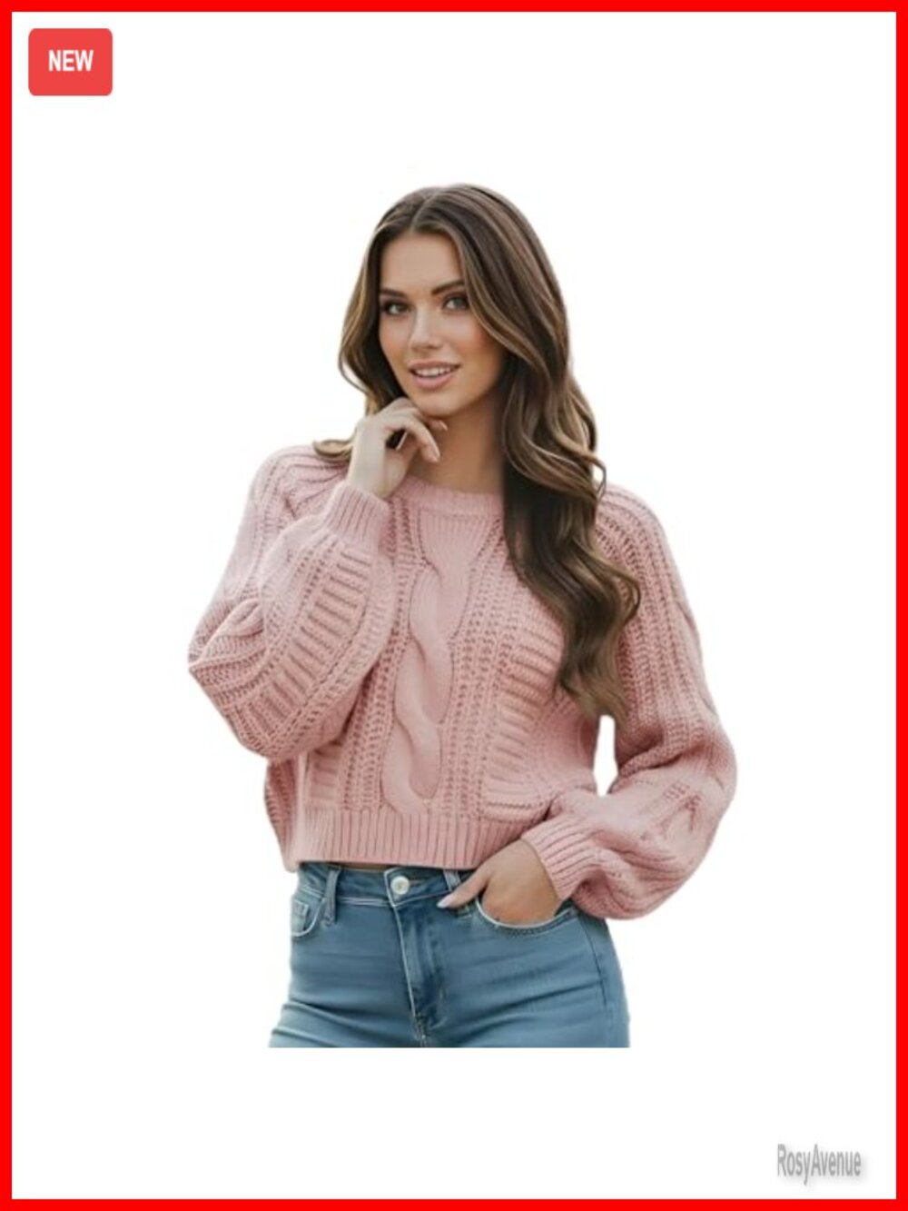 Cropped Cable Knit Sweater Soft Acrylic Pullover Fall Winter